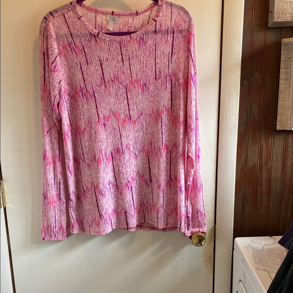 LOGO by Lori Goldstein Pink Patterned Long-Sleeve Knit Top